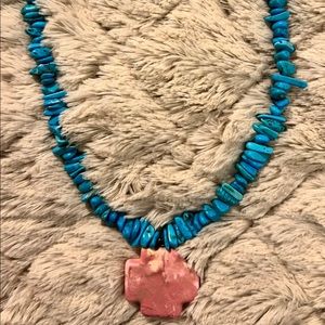 Stunning Turquoise and Pink Cross Necklace 18in